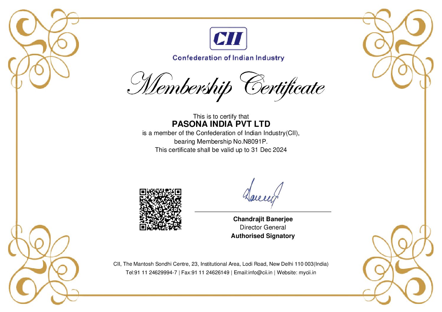 CII Membership Certificate